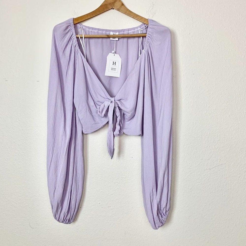 Hidden Brand Purple Cropped Long Sleeve Blouse NWT